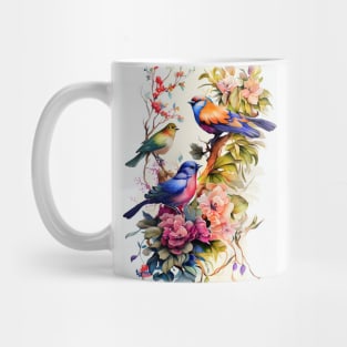 Flowers and birds watercolor art Mug